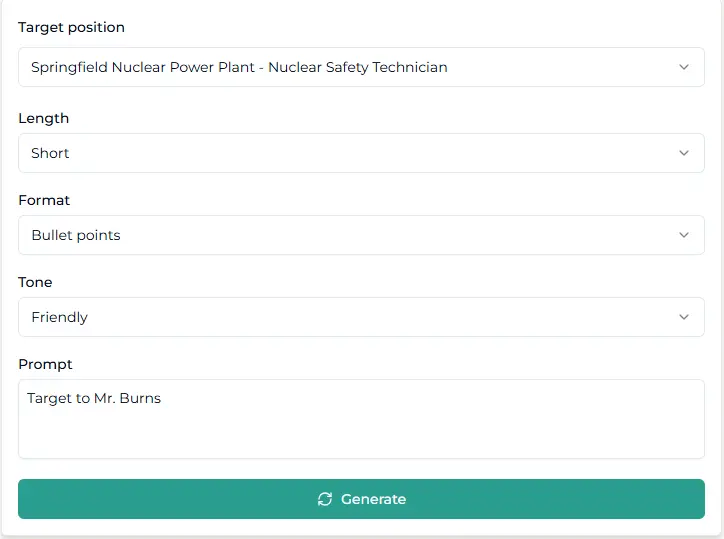 Customizable settings for cover letters