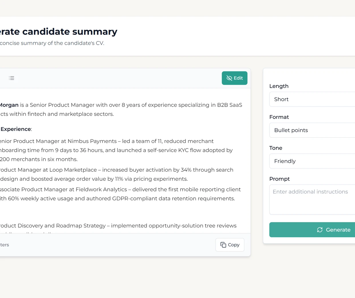 Recruiters can generate a summary of your resume to get a quick overview of your profile.