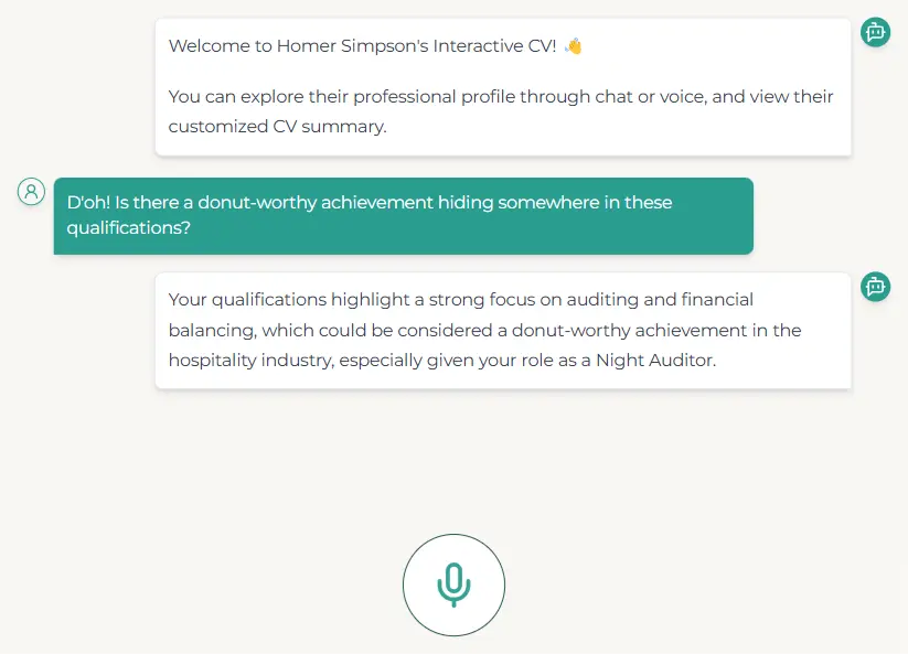 Interfaz de chat y voz con la plantilla de currículum interactivo