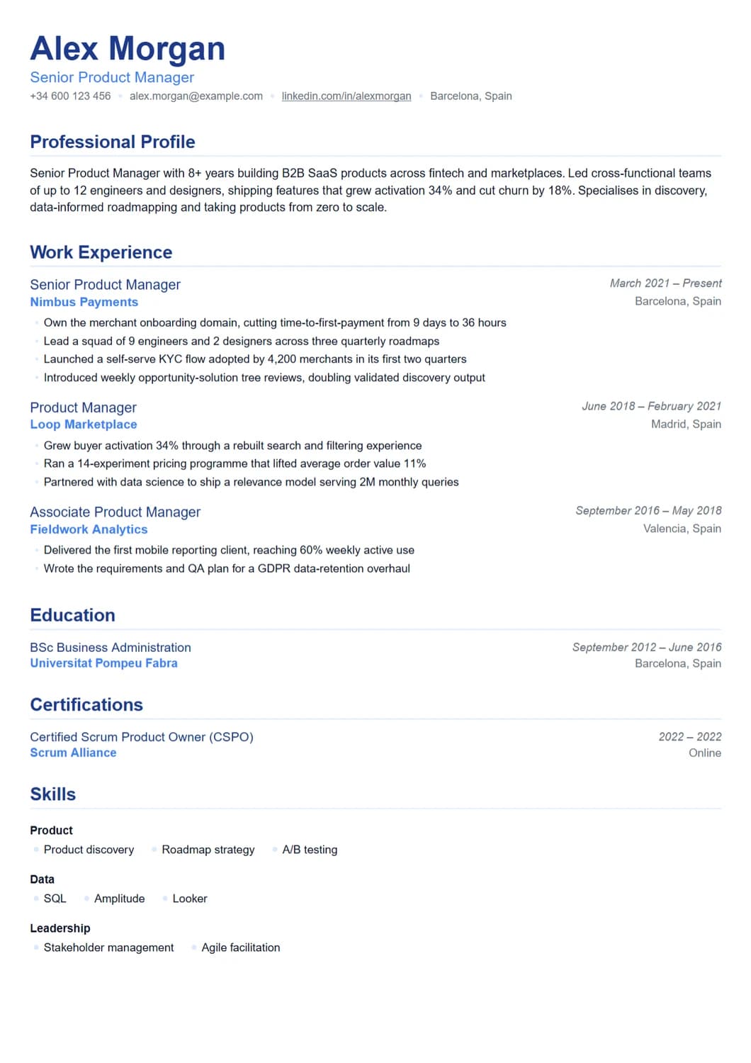 Essential CV template - Clean and minimalist design