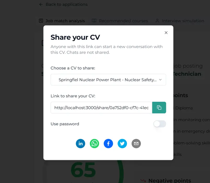 Share your resume with a personalized link.
